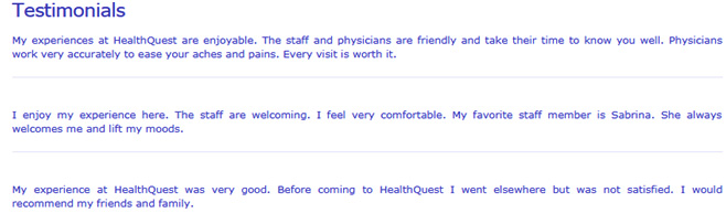 Patient Testimonals