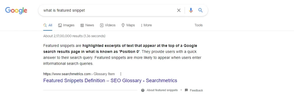 definition box featured snippets