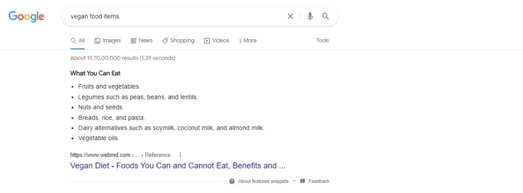 unordered list featured snippets
