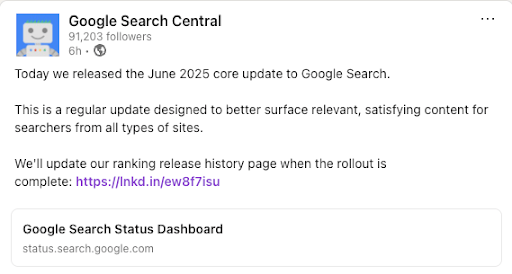 Google Search Central 2025 Status