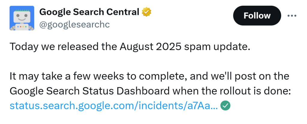 Google Search Central August 2025 Spam Update 25