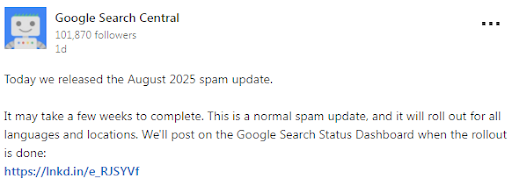 Google Search Central  August 2025
