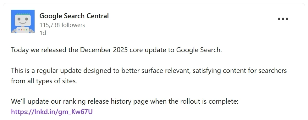 Google Search Central December 2025