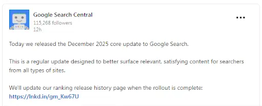 Google Search Central December 2025