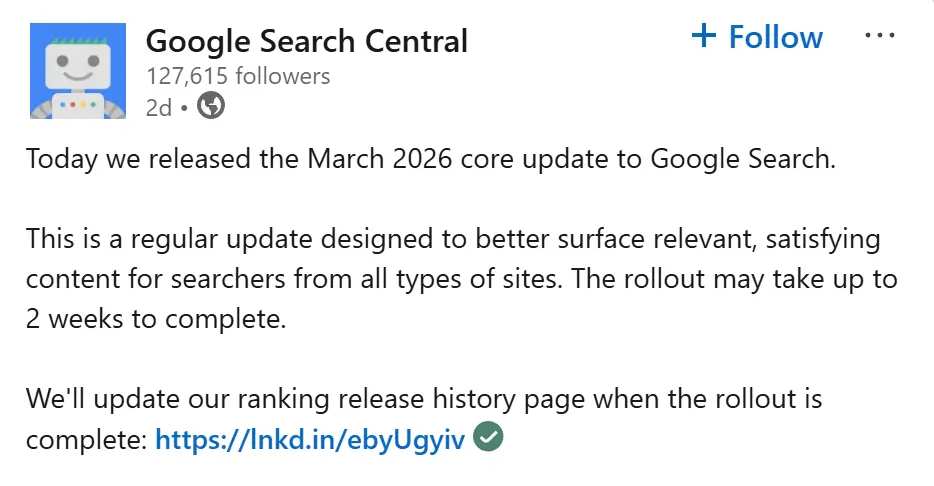 Google Search Central 30 March 2026