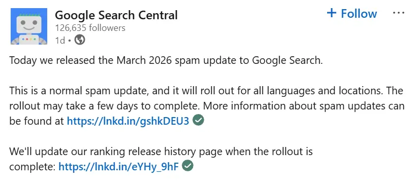 Google Search Central March 2026